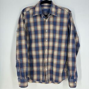 EXECUTIVE COLLECTION BY Tom James Navy Orange Plaid Long-sleeve Button Down Sz M